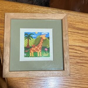 Colorful Giraffe Art Print in Wooden Frame